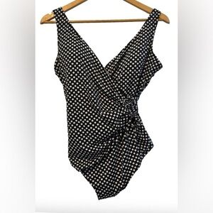 Moontide blk & wht polka dt 1 pc side rouche swimsuit SZ 12 retro beach